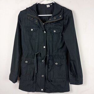 BP Brass Plum Womens Black Hooded Utility Jacket Size XS Casual Versatile Wear